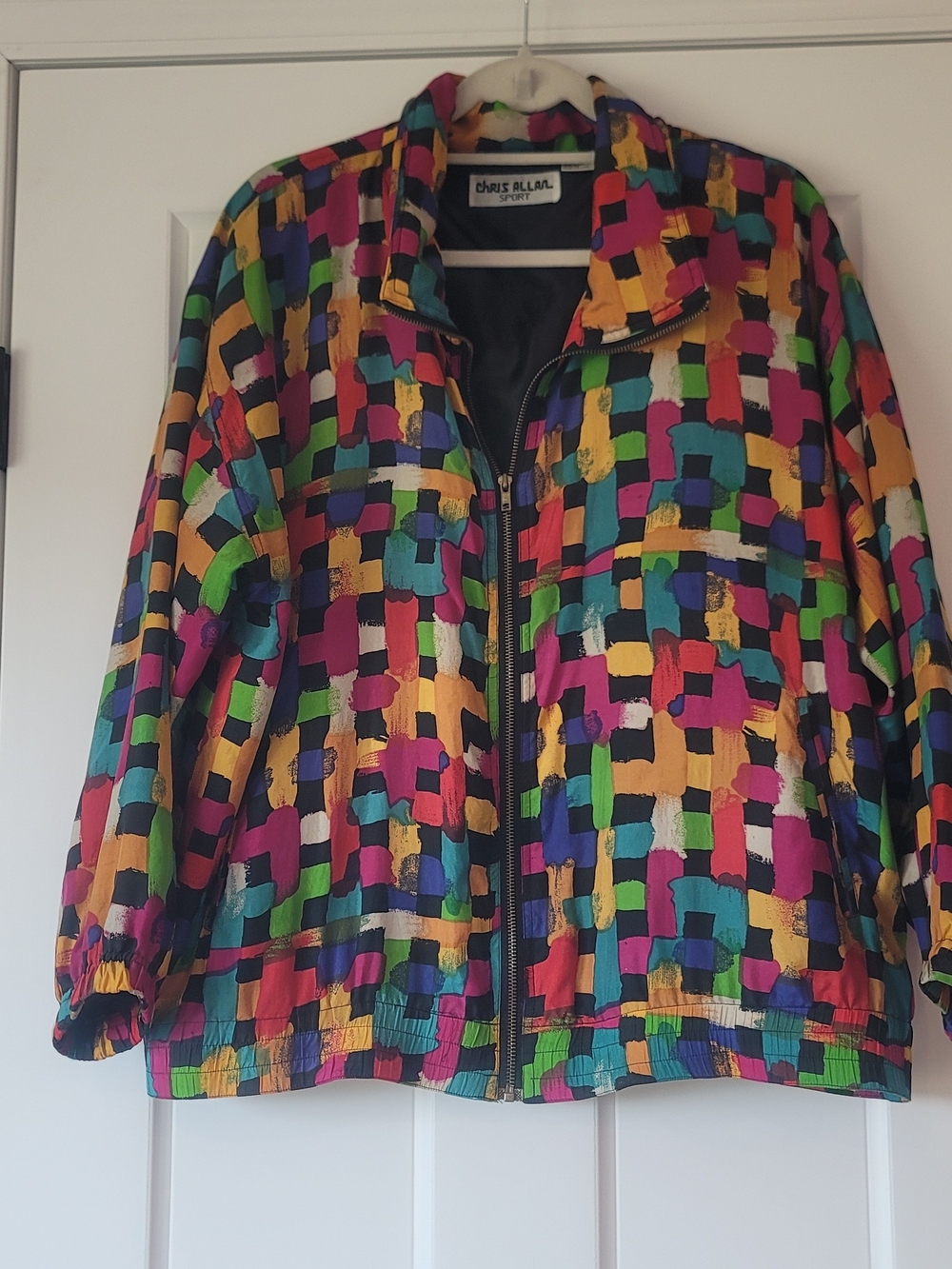 Vintage Chris Allan Sport Multicolor Paint-Block Bomber Jacket